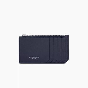 Saint Laurent Pebble Grain Leather Card Holder Wallet Navy
